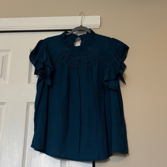SHEIN Tops - SHEIN Dark Teal Ruffle Sleeve Blouse